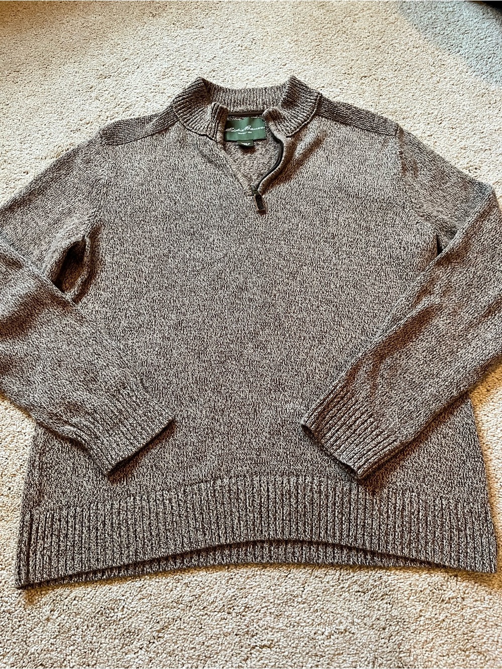 Eddie Bauer Brown Heathered Quarter-Zip Pullover Sweater